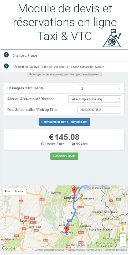 module de réservation taxi / VTC en ligne